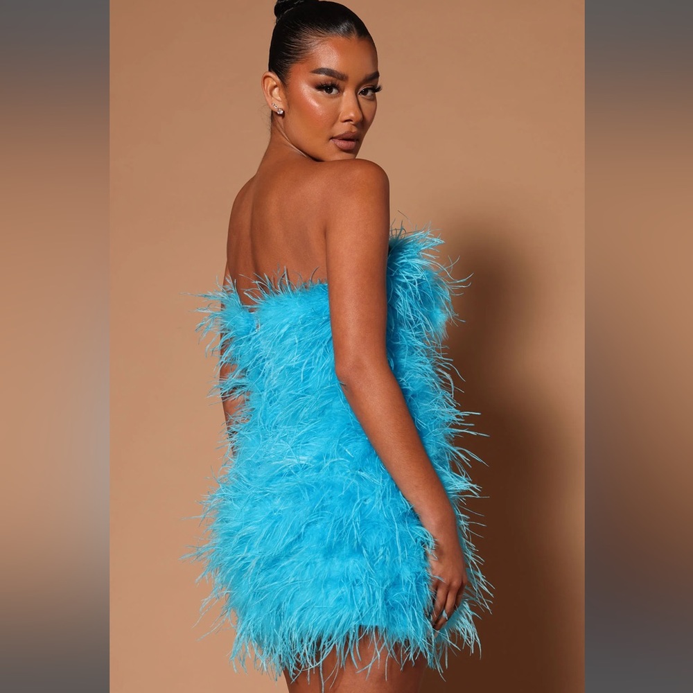 Hanna Feather Tube Mini Dress - Turquoise